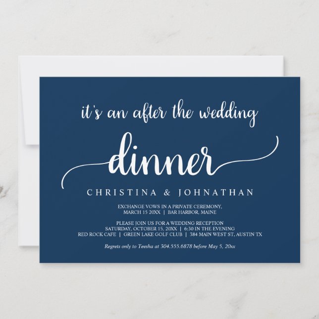 After the wedding Dinner, Modern Rustic Elopement  Invitation (Front)