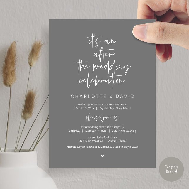 After the wedding, Navy Blue, Elopement Party Invitation (Its an after the wedding celebration, Elopement Dinner Party Invitation Card, PDF, in dark grey)