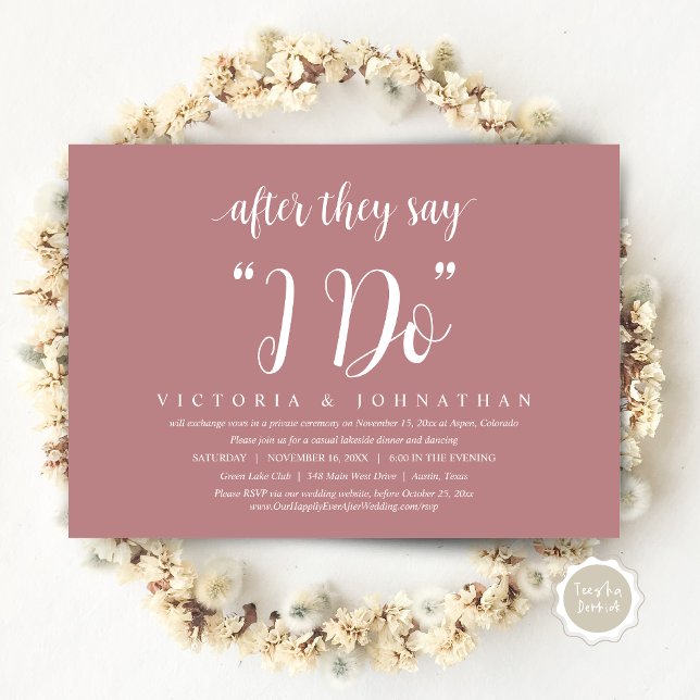 After They Say I DO, Wedding Elopement Dinner Invi Invitation (After They Say I DO, Wedding Elopement Dinner Invitation Card, PDF, Modern Rustic, Dusty rose pink)