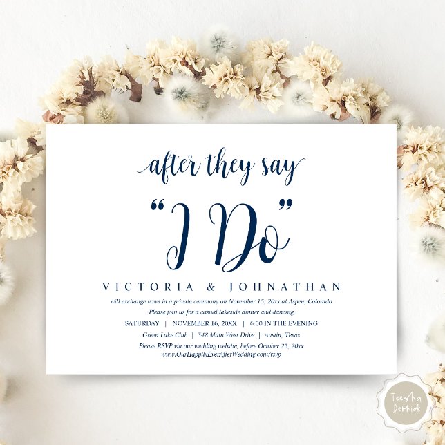 After They Say I DO, Wedding Elopement Dinner Invi Invitation (After They Say I DO, Wedding Elopement Dinner Invitation Card, PDF, Modern Rustic, in Navy Blue)