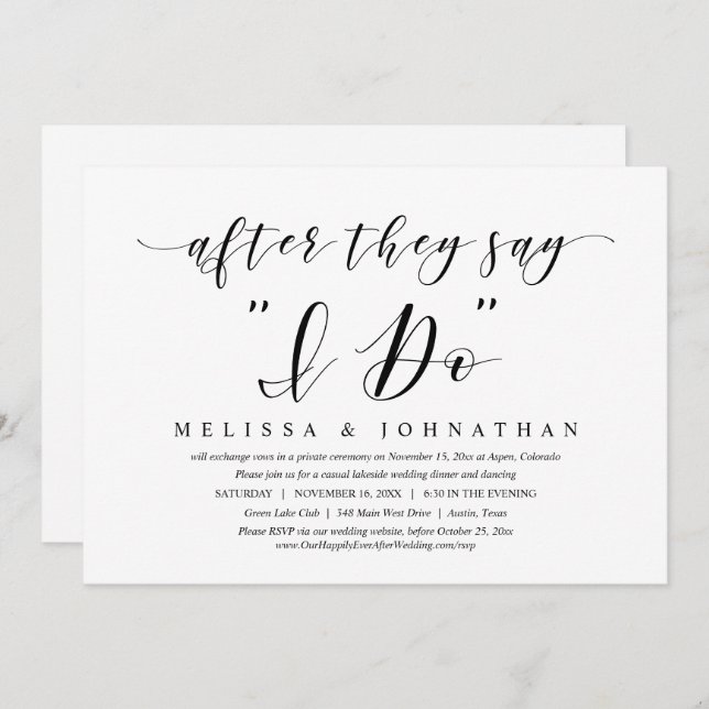 After they say I Do, Wedding Elopement Dinner Invi Invitation (Front/Back)