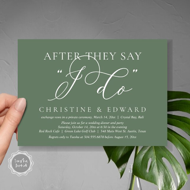 After They Say I Do, Wedding Elopement Dinner Invitation (After They Say I Do, Wedding Elopement Dinner Invitation Card, PDF, Romantic, in Forest Sage Green)
