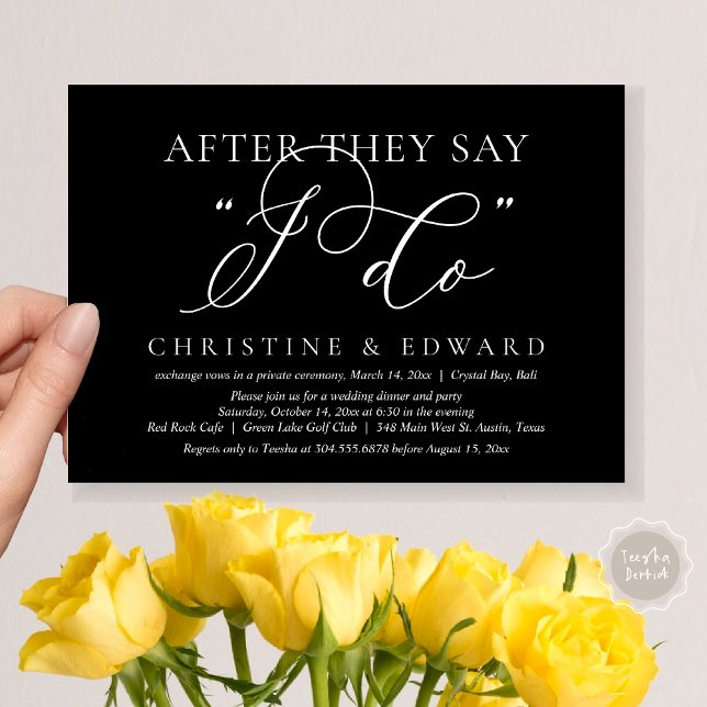 After They Say I Do, Wedding Elopement Dinner Invitation (After They Say I Do, Wedding Elopement Dinner Invitation Card, PDF, Romantic, in Classy Black)