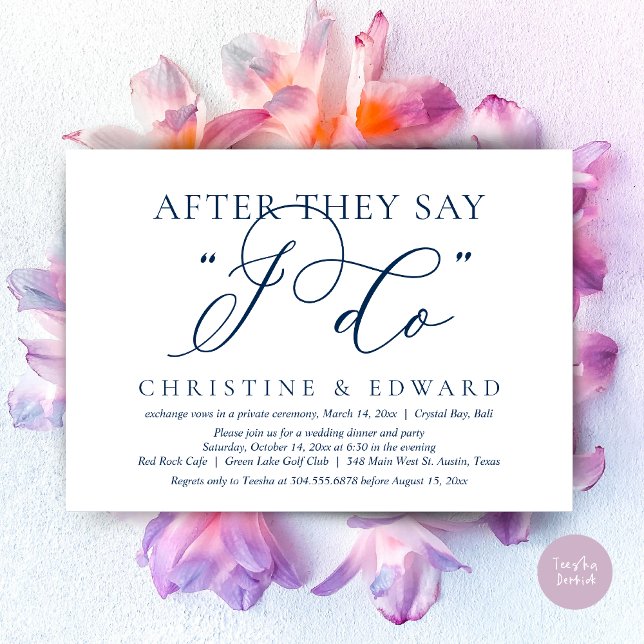 After They Say I Do, Wedding Elopement Dinner Invitation (After They Say I Do, Wedding Elopement Dinner Invitation Card, PDF, Romantic, in Navy Blue)