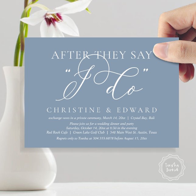 After They Say I Do, Wedding Elopement Dinner Invitation (After They Say I Do, Wedding Elopement Dinner Invitation Card, PDF, Romantic, in Dusty Blue)