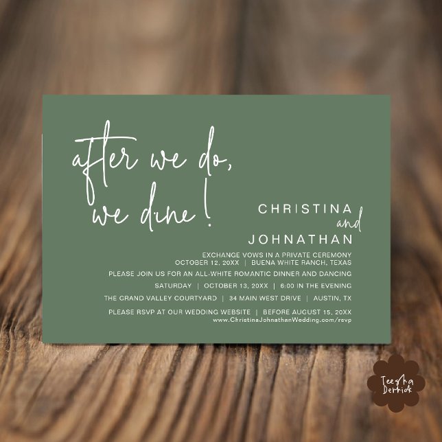 After We Do, We Dine, Romantic Wedding Dinner Invitation (After We Do We Dine Romantic Wedding Dinner Party Invitation Card Modern Boho PDF Rustic Sage Green)