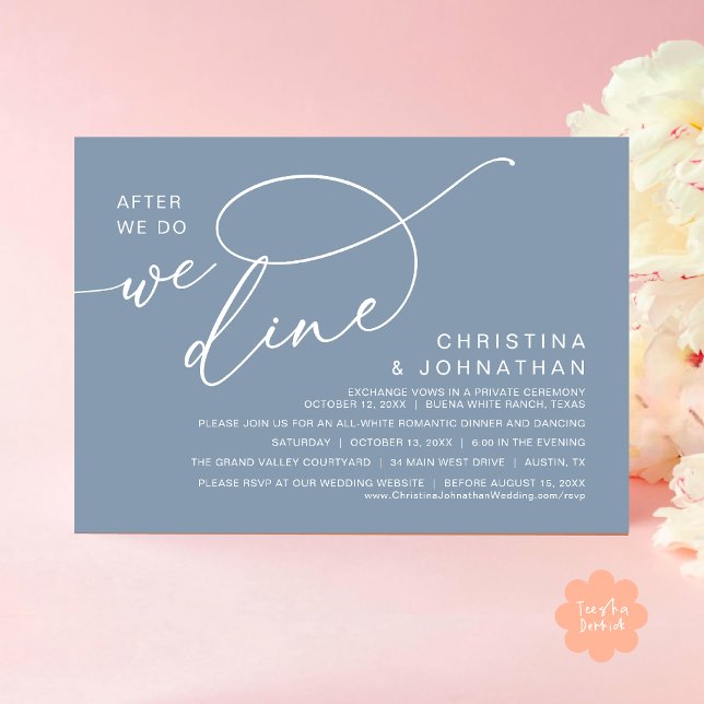After We Do, We Dine, Romantic Wedding Dinner Invitation (After We Do We Dine Romantic Wedding Dinner Party Invitation Card Modern Boho PDF Rustic Dusty Blue)
