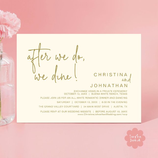 After We Do, We Dine, Romantic Wedding Dinner Invitation (After We Do We Dine Romantic Wedding Dinner Party Invitation Card Modern Boho PDF Classy Yellow Gold)