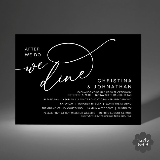 After We Do, We Dine, Romantic Wedding Dinner Invitation (After We Do We Dine Romantic Wedding Dinner Party Invitation Card Modern PDF Classy Black White)