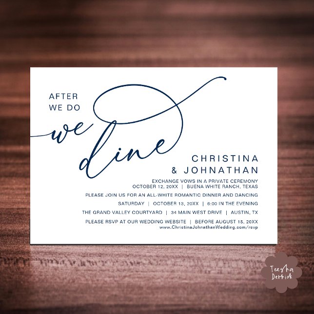 After We Do, We Dine, Romantic Wedding Dinner Invitation (After We Do We Dine Romantic Wedding Dinner Party Invitation Card Modern Boho PDF Classy Navy Blue)