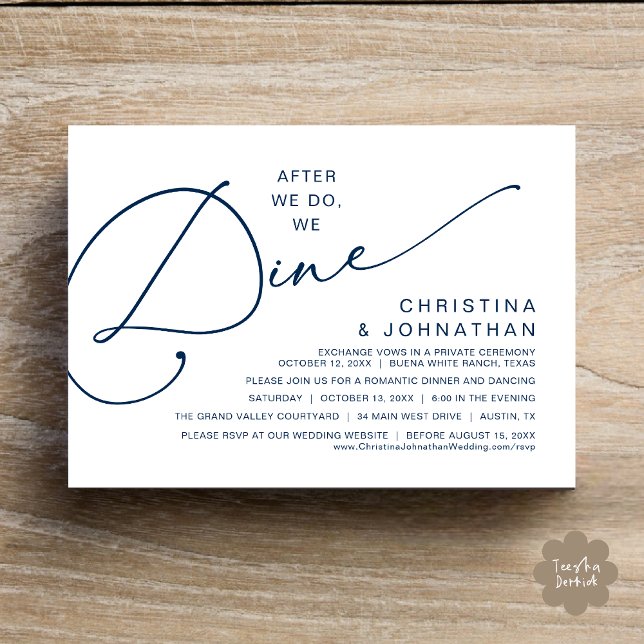 After We Do, We Dine, Romantic Wedding Dinner Invitation (After We Do We Dine Romantic Wedding Dinner Party Invitation Card Modern Boho PDF Classy Navy Blue)