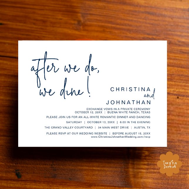 After We Do, We Dine, Romantic Wedding Dinner Invitation (After We Do We Dine Romantic Wedding Dinner Party Invitation Card Modern Boho PDF Classy Navy Blue)