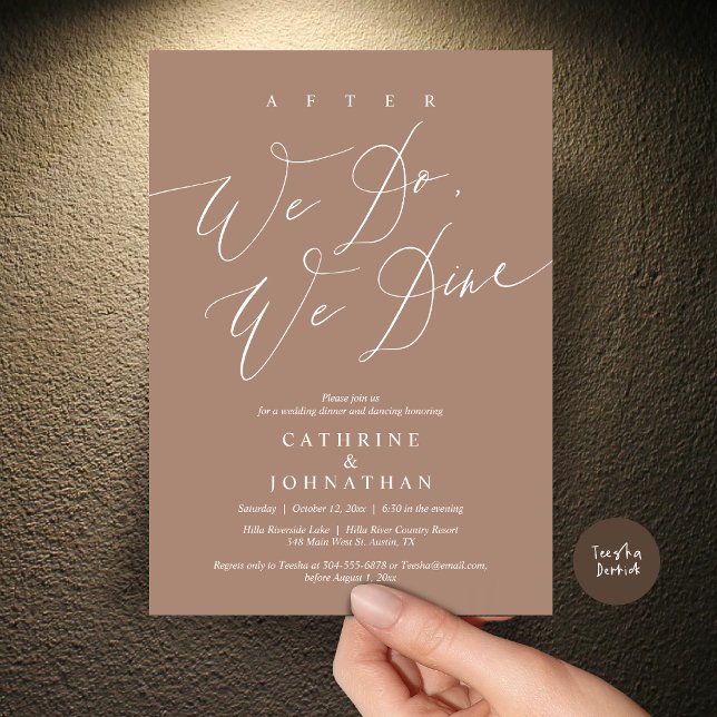 After we do, we dine, Wedding Dinner and Dancing Invitation (After we do, we dine, Modern Romance Wedding Dinner and Dancing Invitation Card, PDF, in Warm Taupe)