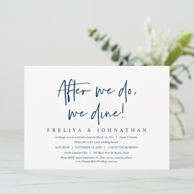 After we do, we dine, Wedding Elopement Brunch Invitation (Standing Front)