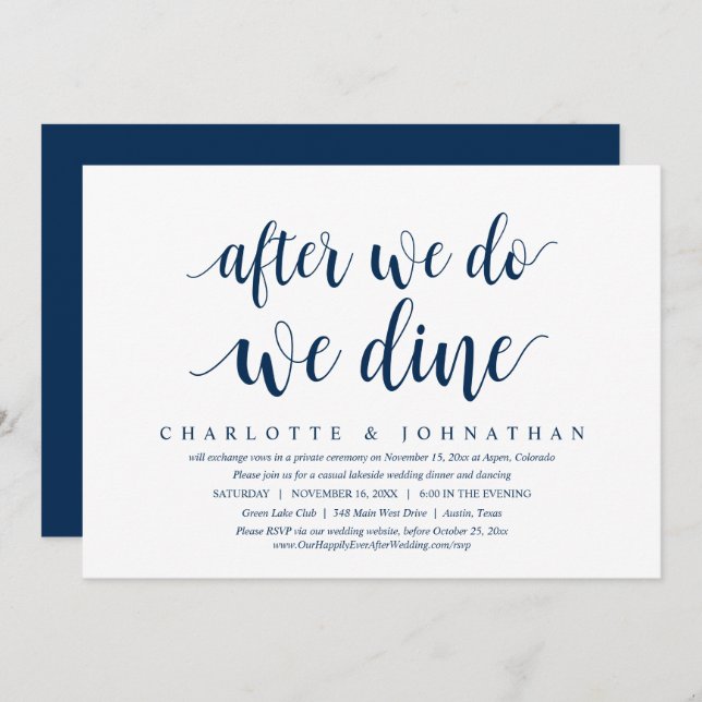 After We Do, We Dine, Wedding Elopement Dinner Inv Invitation (Front/Back)