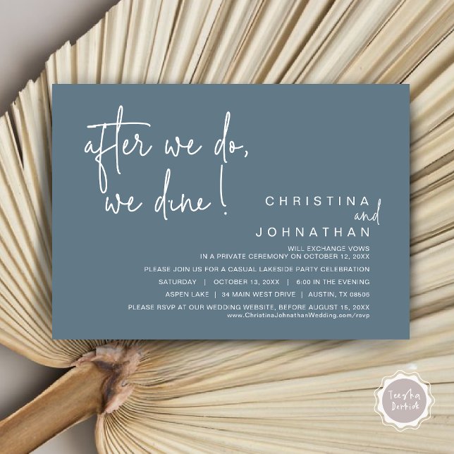 After We Do, We Dine, Wedding Elopement Dinner Invitation (After We Do, We Dine, Wedding Elopement Dinner Invitation Card, PDF, Handwriting, Dark Dusty Blue)