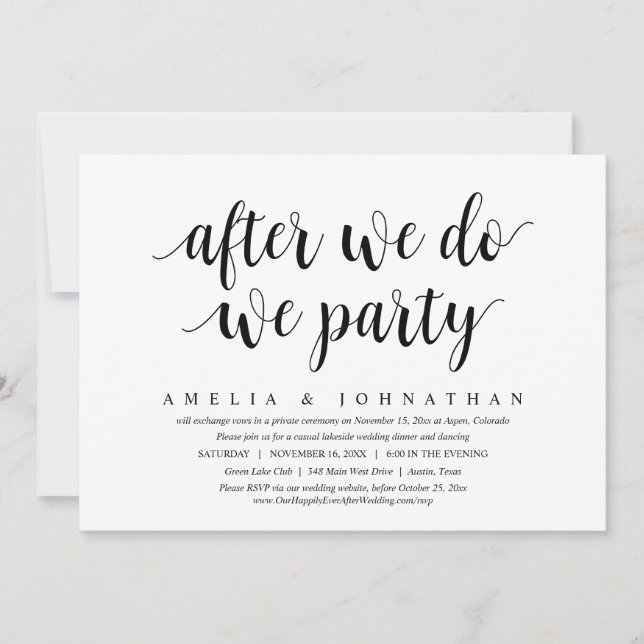 After We Do, We Party, Wedding Elopement Dinner Invitation (Front)