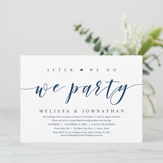 After We Do, We Party, Wedding Elopement Dinner Invitation (Standing Front)