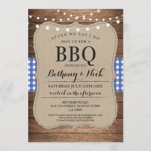 After We Say I Do BBQ Rustic Blue Lights Invite