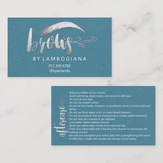 Aftercare Instructions Brow Microblading Blue Grey Business Card (Front/Back)