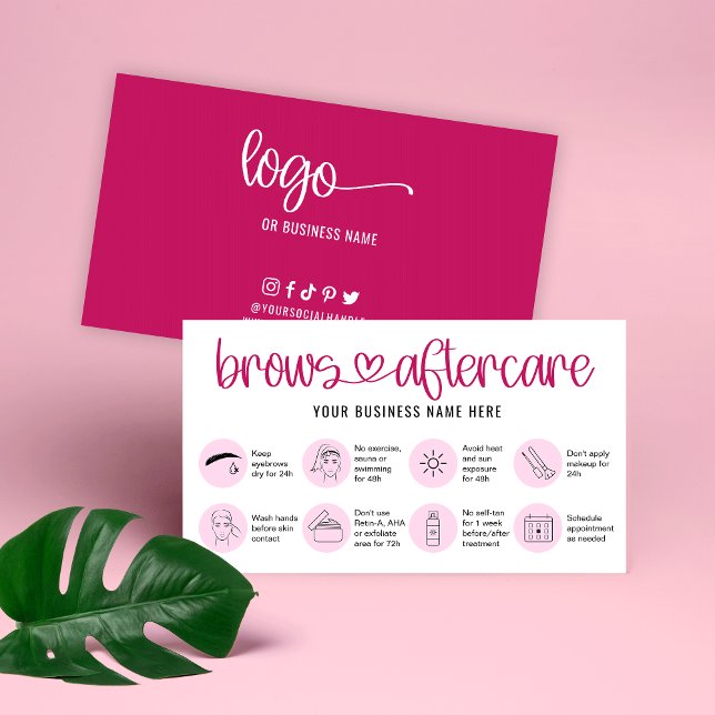 Aftercare Instructions Brow Microblading Care Pink Business Card (Creator Uploaded)
