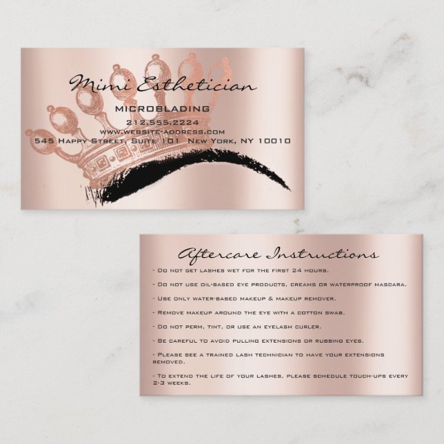 Aftercare Instructions Brows Crown Microblading Business Card (Front/Back)