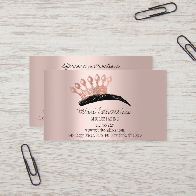 Aftercare Instructions Eyebrows Crown Logo Rose Business Card (Front/Back In Situ)