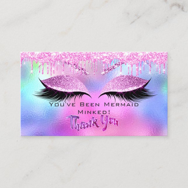 Aftercare Instructions Eyelash Pink DripsThank You Business Card (Front)