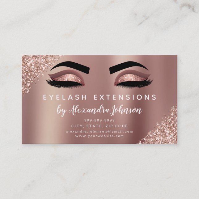 Aftercare Instructions Eyelashes Rose Gold Business Card (Front)