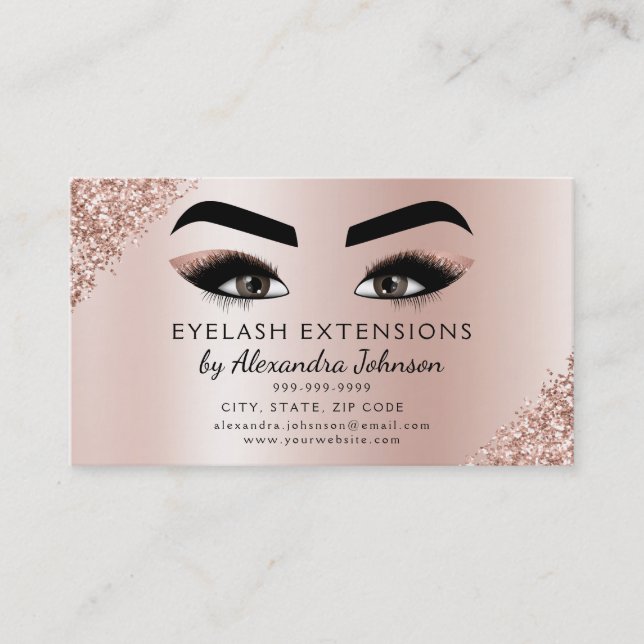 Aftercare Instructions Eyelashes Rose Gold Pink Business Card (Front)