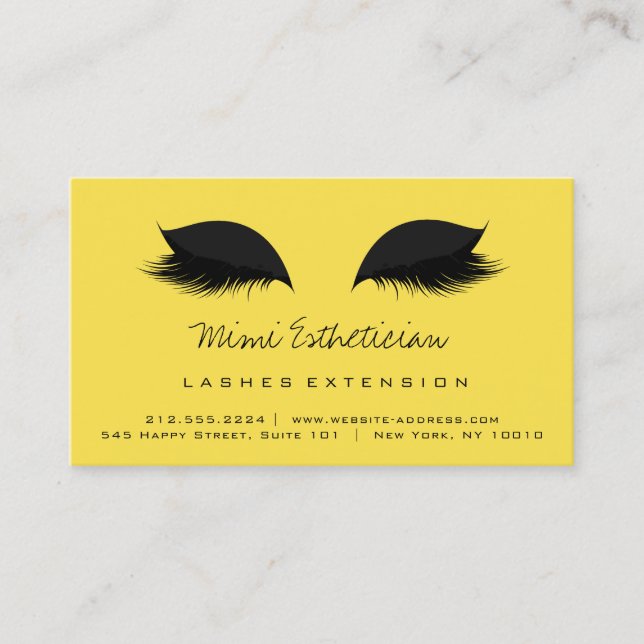 Aftercare Instructions Lash Extension Black Yellow Business Card (Front)