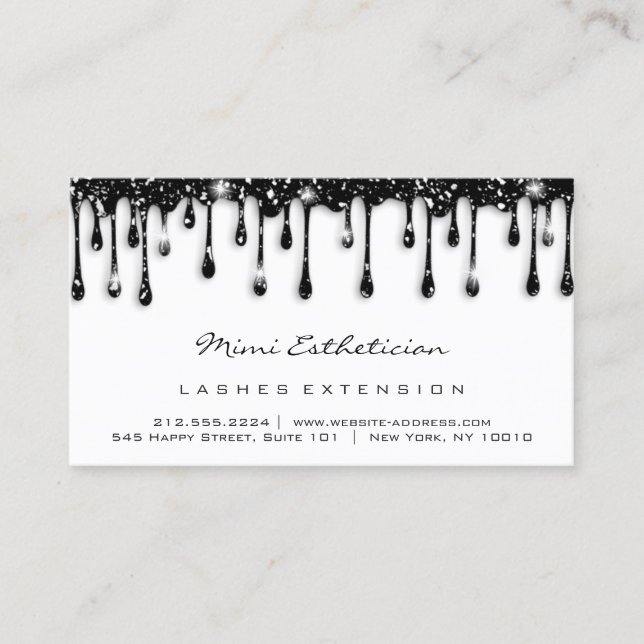Aftercare Instructions Lash Glitter Black Drips  Business Card (Front)