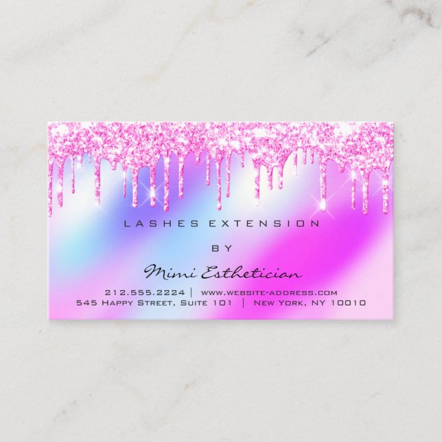 Aftercare Instructions Lash Pink Drips Holograph Business Card (Front)