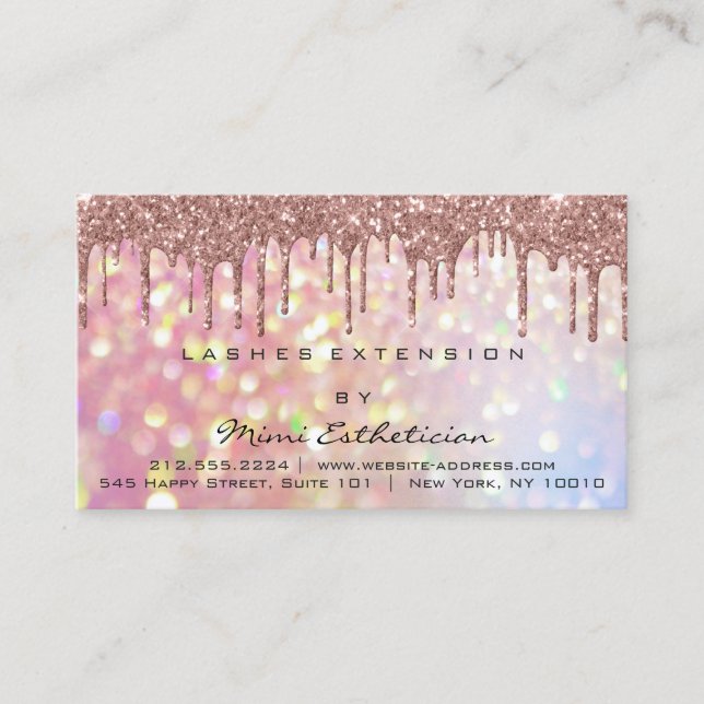 Aftercare Instructions Lash Rose Drips Holographic Business Card (Front)