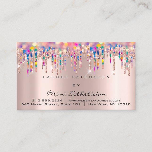 Aftercare Instructions Lash Rose Drips Unicorn Business Card (Front)