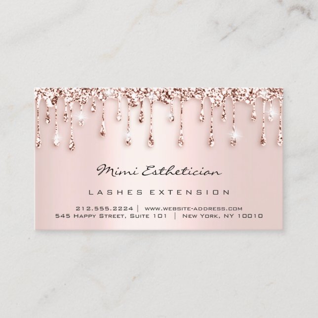 Aftercare Instructions Lash Rose Glitter DripBlush Business Card (Front)