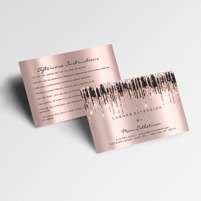 Aftercare Instructions Lash Rose Gold Drips Black Business Card (Creator Uploaded)