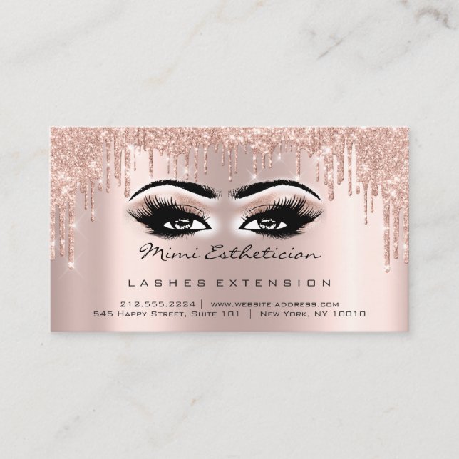 Aftercare Instructions Lash Rose Gold Drips Gloss Business Card (Front)