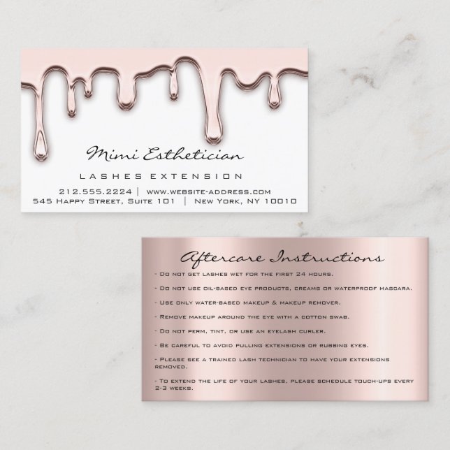 Aftercare Instructions Lash Rose Gold Drips Lux Business Card (Front/Back)