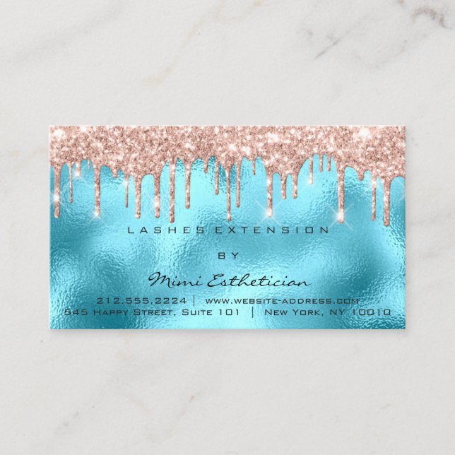 Aftercare Instructions Lash Rose Gold Drips Ocean Business Card (Front)