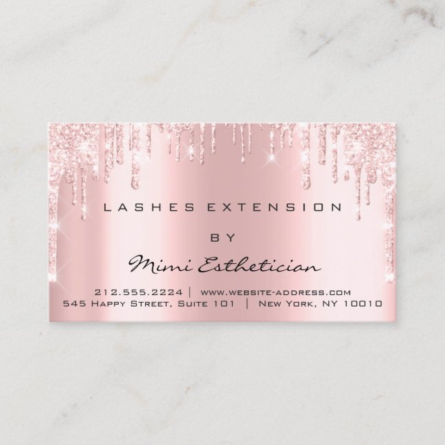 Aftercare Instructions Lash Rose Gold Drips Pink Business Card (Front)