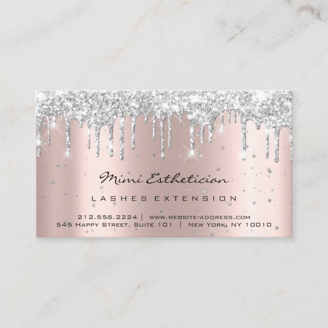 Aftercare Instructions Lash Rose Gold Drips Silver Business Card (Front)