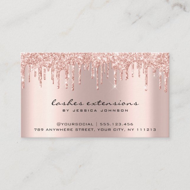 Aftercare Instructions Lash Rose Gold Drips Spark Business Card (Front)