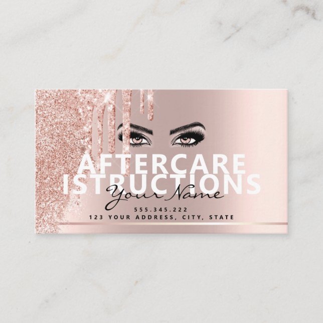 Aftercare Instructions Lash Rose Gold Drips Spark Business Card (Front)