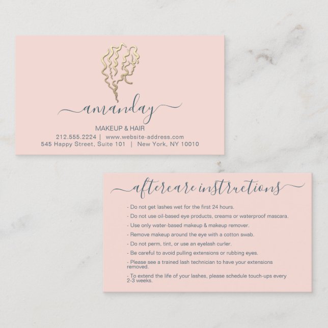 Aftercare Instructions Lash Rose Gold Logo Minimal Business Card (Front/Back)