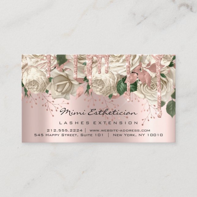 Aftercare Instructions Lash Roses Drips White Rose Business Card (Front)
