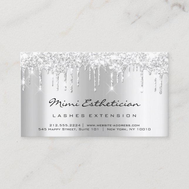 Aftercare Instructions Lash Silver Grey Drips Pink Business Card (Front)
