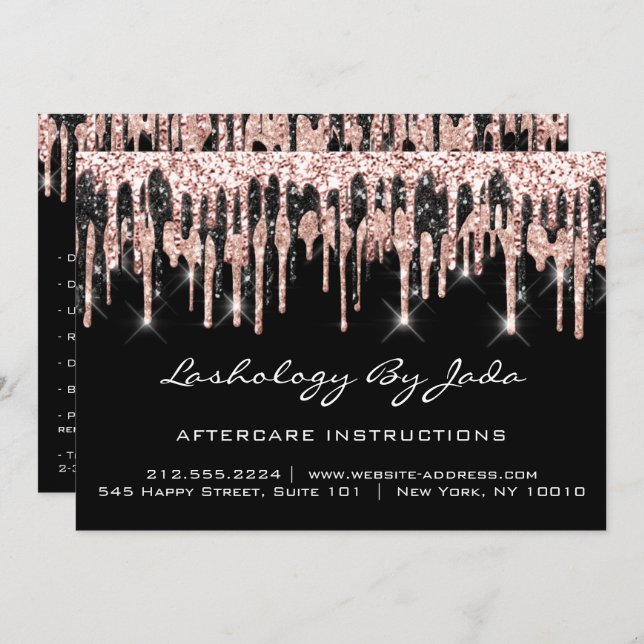 Aftercare Instructions Lashes Back Rose Gold Drips Invitation (Front/Back)