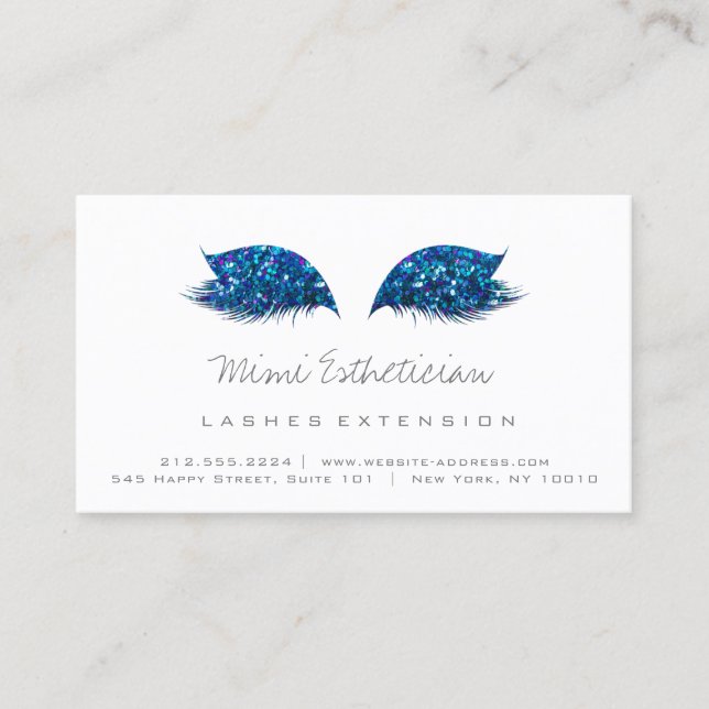 Aftercare Instructions Lashes Extension Blue Grey Business Card (Front)