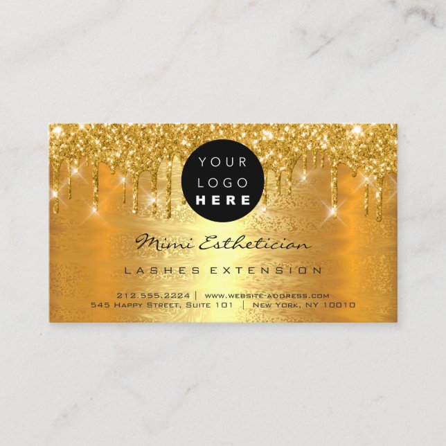 Aftercare Instructions Lashes LUX Gold Drip Logo Business Card (Front)